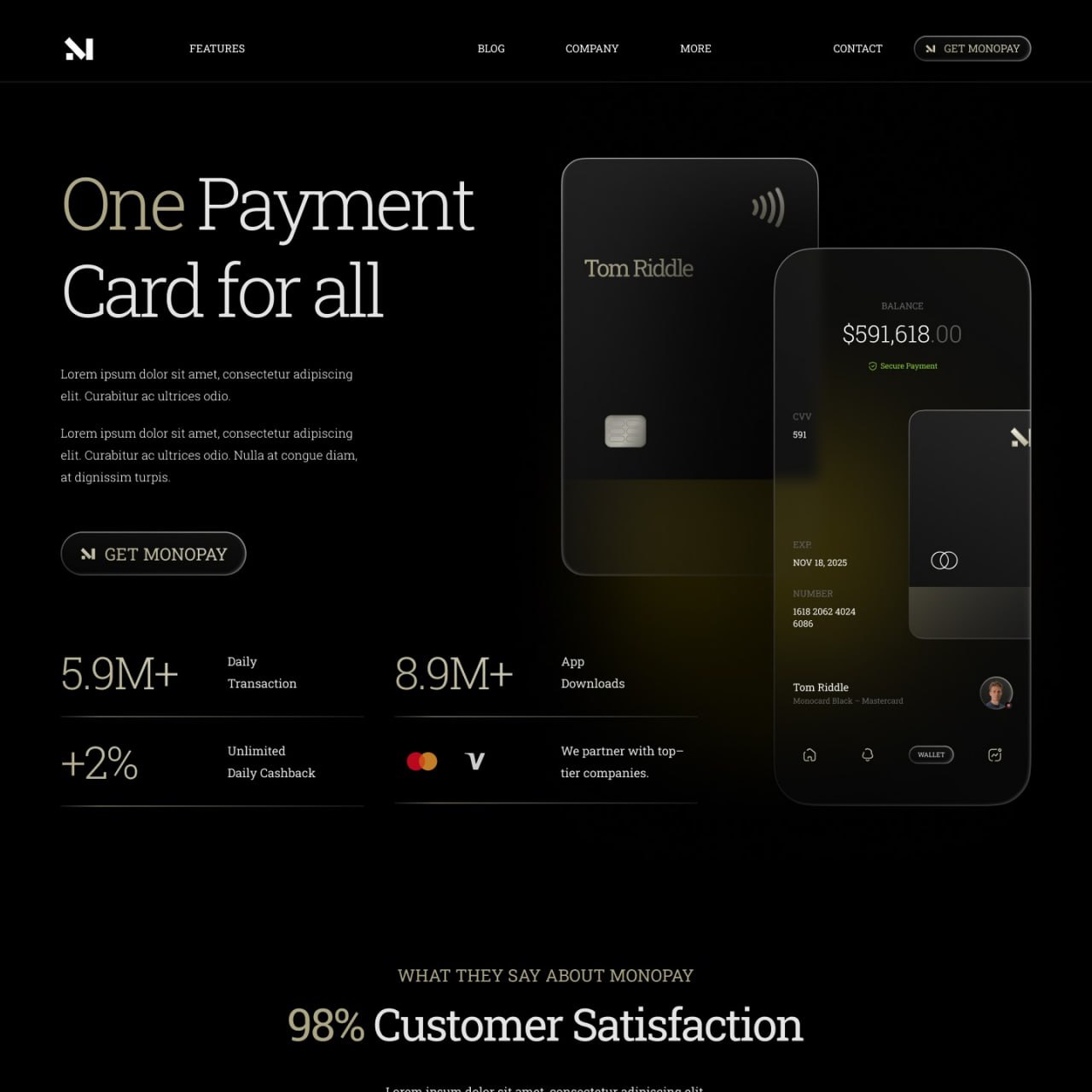 Virtual card / neobank landing